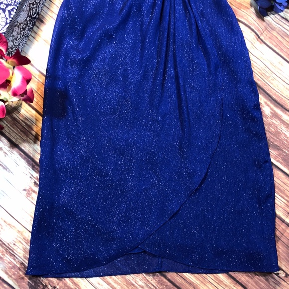 Nicole Miller Cobalt Blue Strapless Shimmer Cocktail Dress - Picture 2 of 6